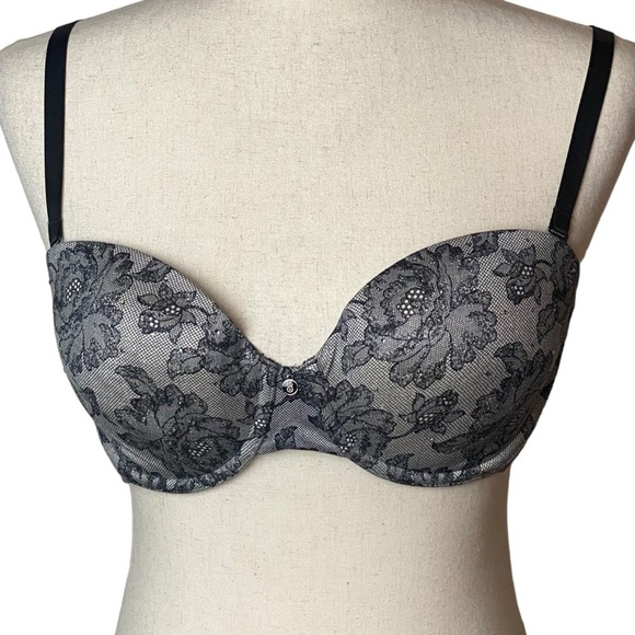 VICTORIA’S SECRET lined strapless black braw with rhinestones - Picture 1 of 8
